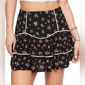 Forever 21 Black Floral Ruffle Mini Skirt Cottagecore Boho Size XS Ruffle NWT